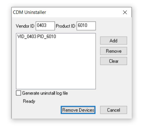 FTDI CDM uninstaller